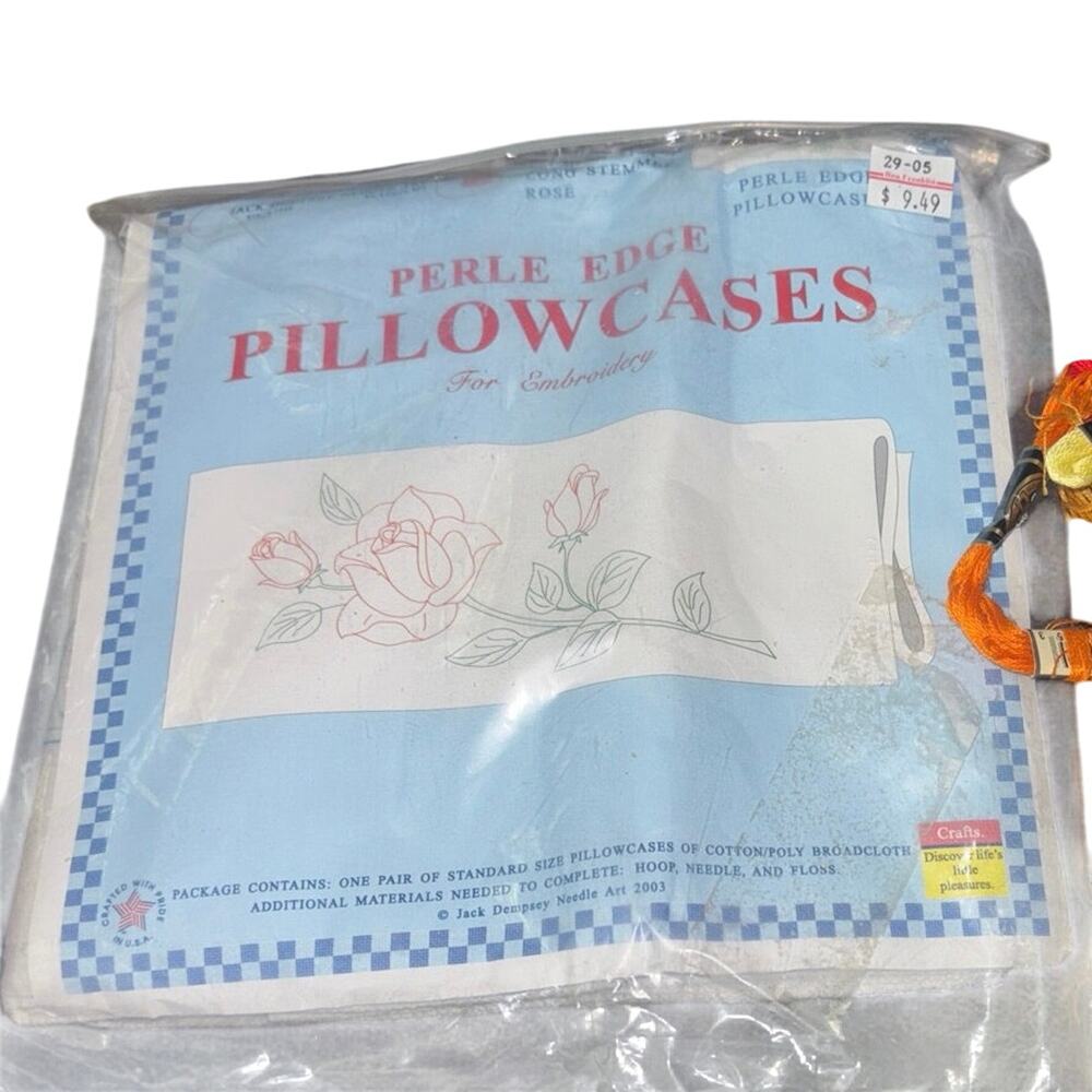 Vintage Pair of Standard Pillowcases Long Stemmed Rose New Old Stock Floral